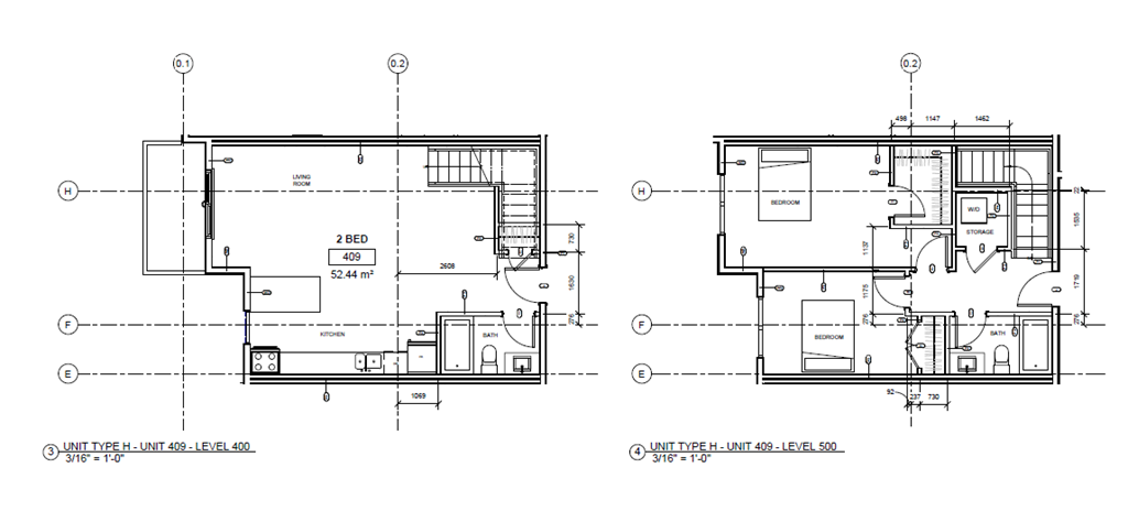 Two floor plans of a house with dimensions and labels.