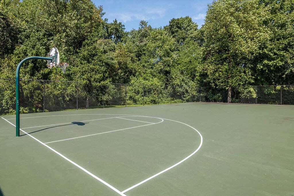 a court with a basketball hoop on it