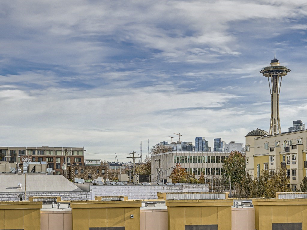 the city with the space needle in the background