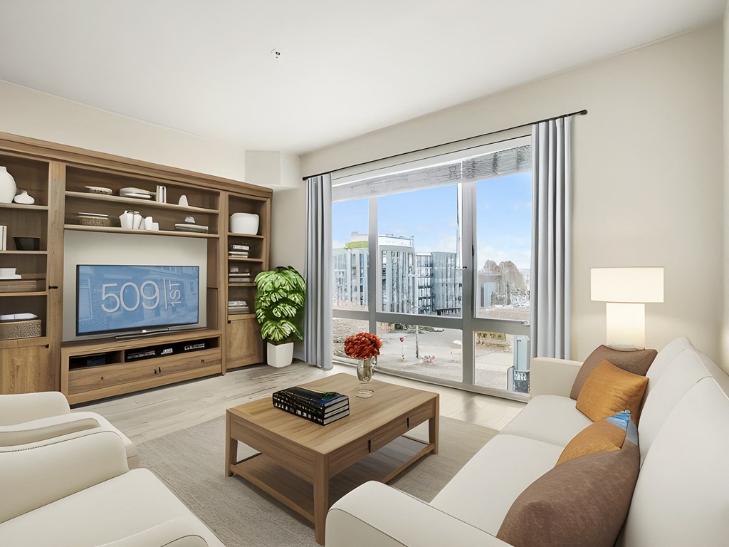 a living room with a couch and a coffee table