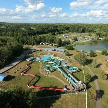 an aerial view of a water park