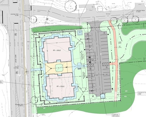 a schematic of the site plan for the new school building