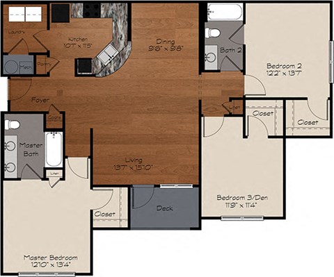 C1 Floor Plan at Enclave at Bailes Ridge Apartment Homes, Indian Land
