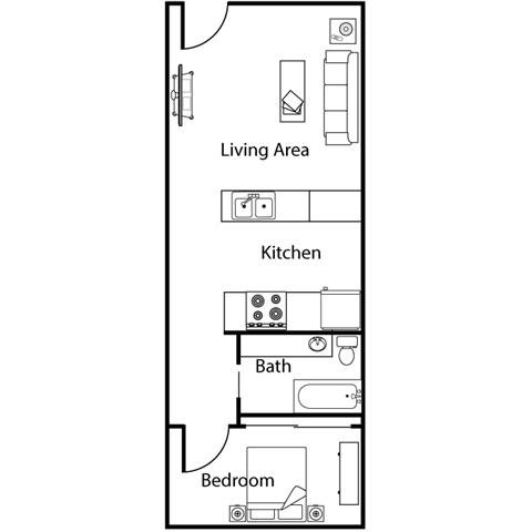 One Bedroom One Bath Floor Plan 2