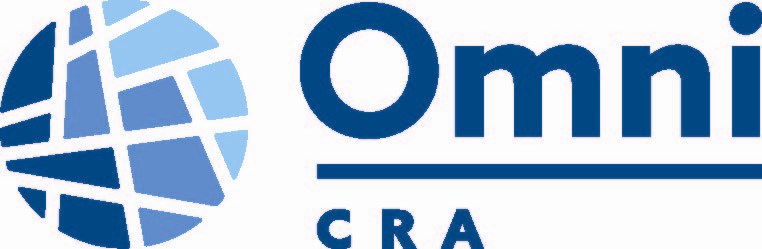A logo with a blue and white globe and the letters "Omni" and "CRA" in blue.