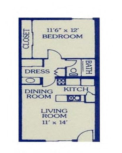 1 Bed/ 1 Bath Floor Plan 4