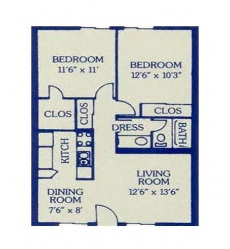 2 Bed/ 1 Bath Floor Plan 6