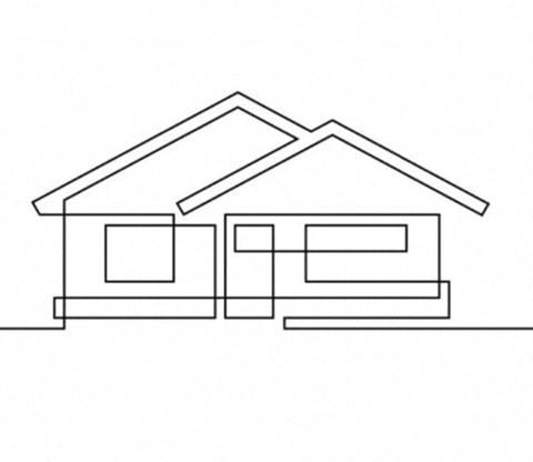 A simple black and white outline drawing of a house.