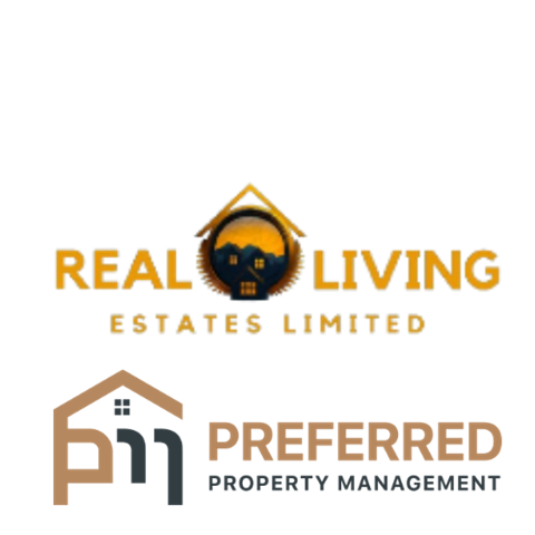 the logo for real living estates limited with a house and a skull on it
