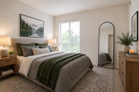 a bedroom with a bed and a dresser