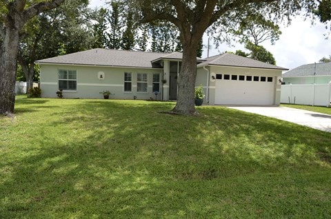 a large lawn in front of a house with a tree