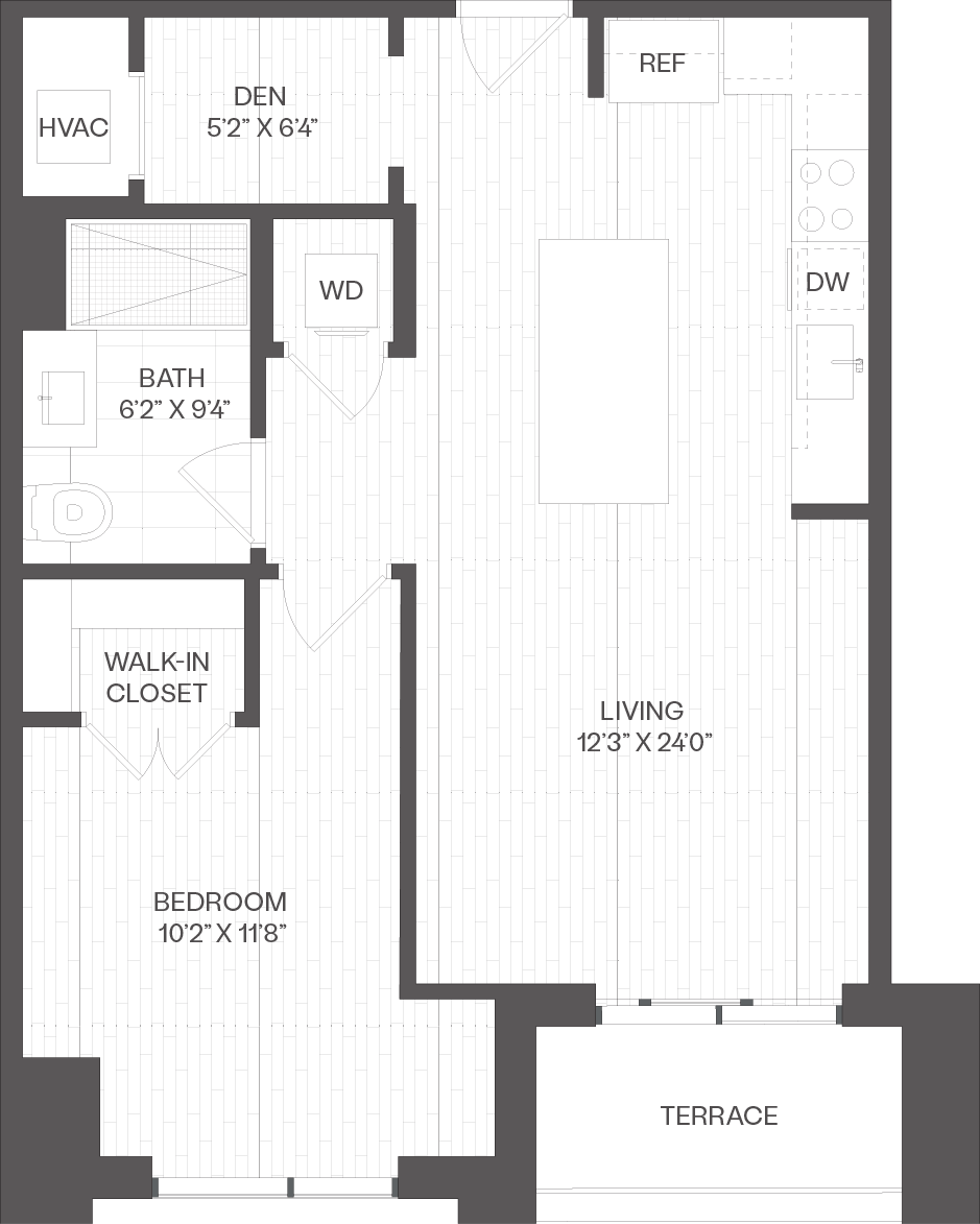 1 Bed/1 Bath Den-DA1
