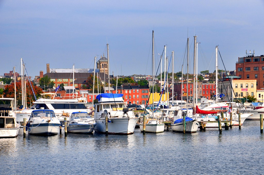 A marina with boats docked in the water.