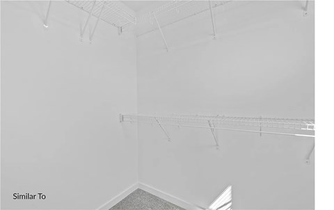A white room with a grey carpet and clothes hangers.