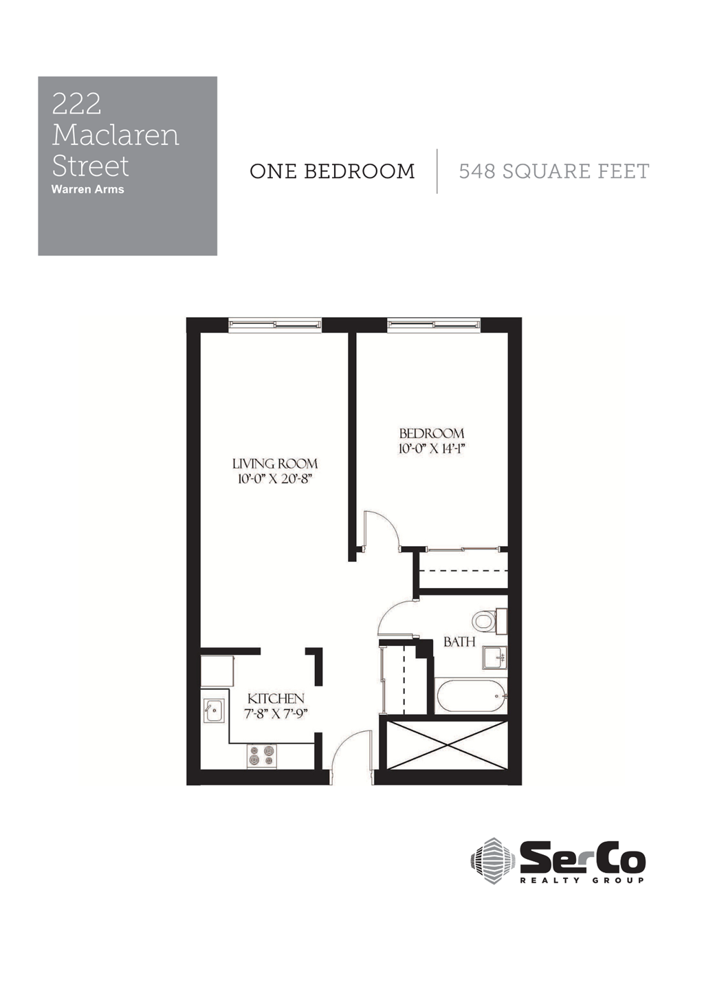 an image of a floor plan of a one bedroom apartment