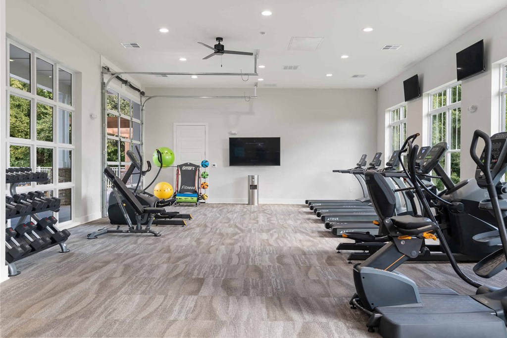 the gym is equipped with state of the art cardio equipment and weights