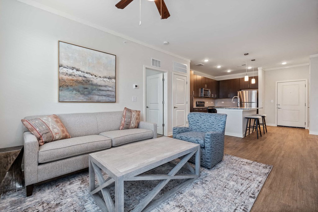 a living room with a couch and a coffee table