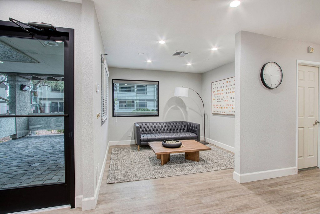a living room with a couch and a coffee table