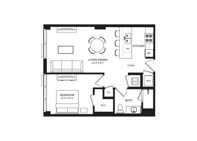 1 Bed/1 Bath-A1B