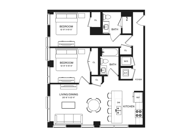 2 Bed/2 Bath-B1