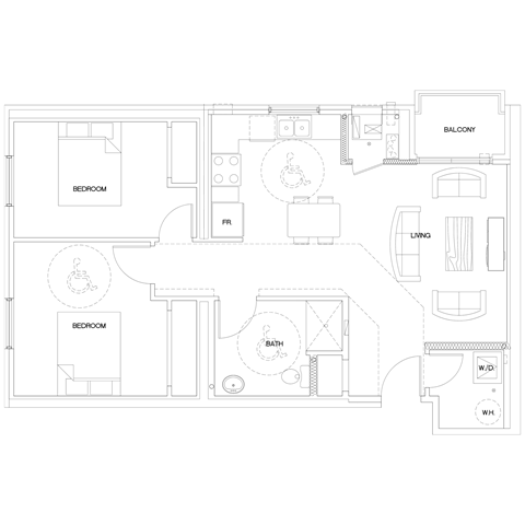 floorplan of a 2 bedroom 1 bathroom unit