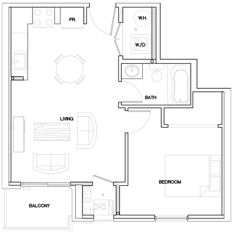 floorplan of a 1 bedroom 1 bathroom unit