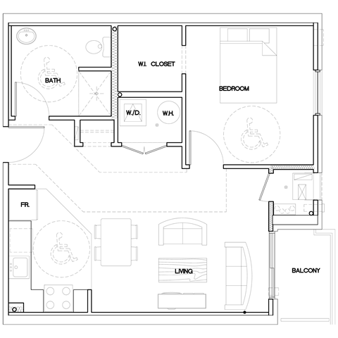 floorplan of a 1 bedroom 1 bathroom unit