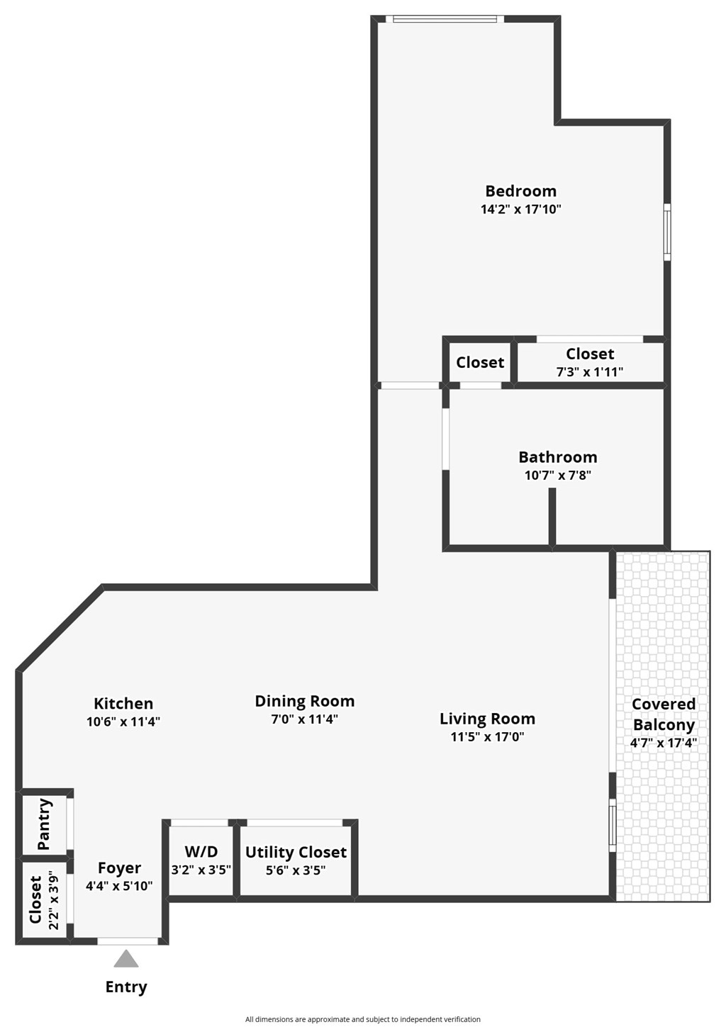A floor plan of a home with labeled rooms and their dimensions.