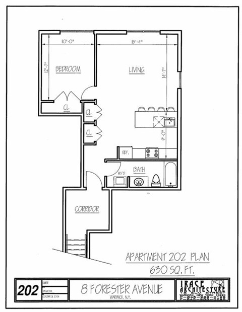A black and white image of a floor plan for Apartment 202.