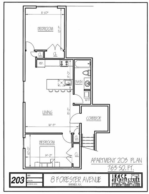 A black and white image of a floor plan for an apartment at 8 Forester Avenue.