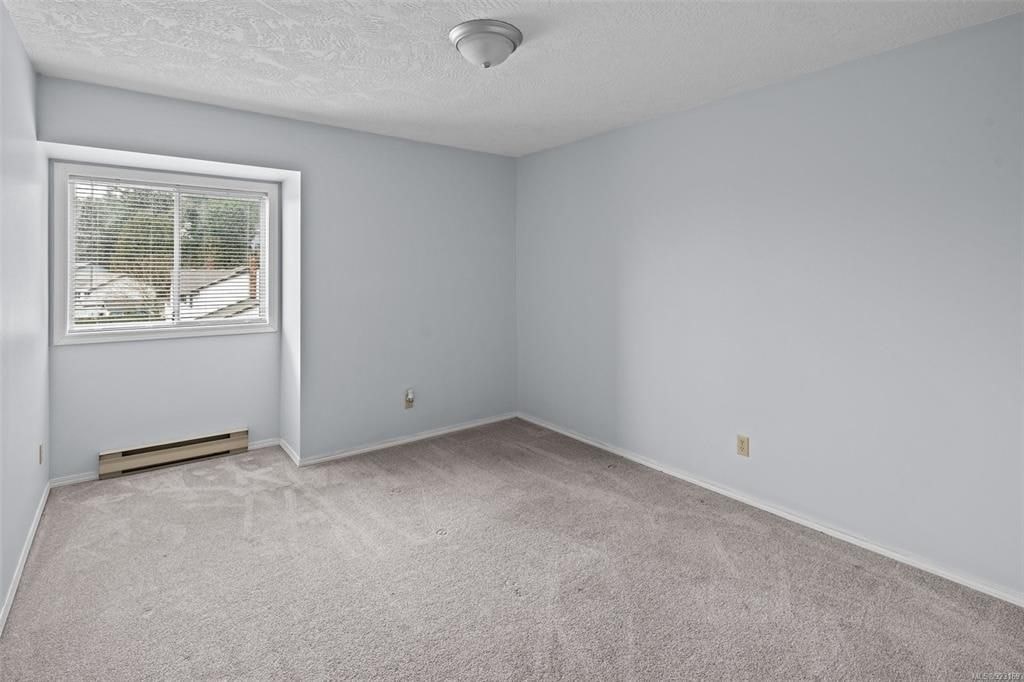 A room with a carpeted floor and a window.