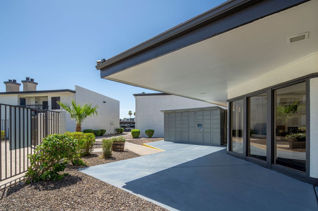 A modern house with a driveway and a garage.