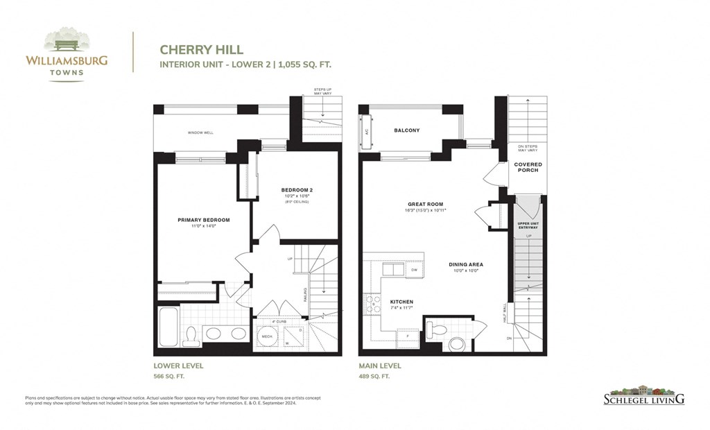 A floor plan for Cherry Hill Interior Unit shows a living room, dining room, kitchen, and bathrooms.