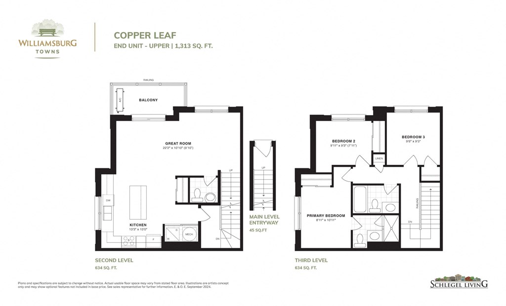A floor plan for a property called Copper Leaf is shown, which is an upper end unit sized at 1,131 square feet.