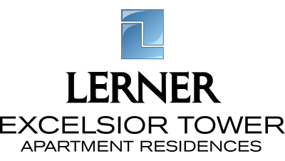 a logo forlearner executor tower apartments with a blue window