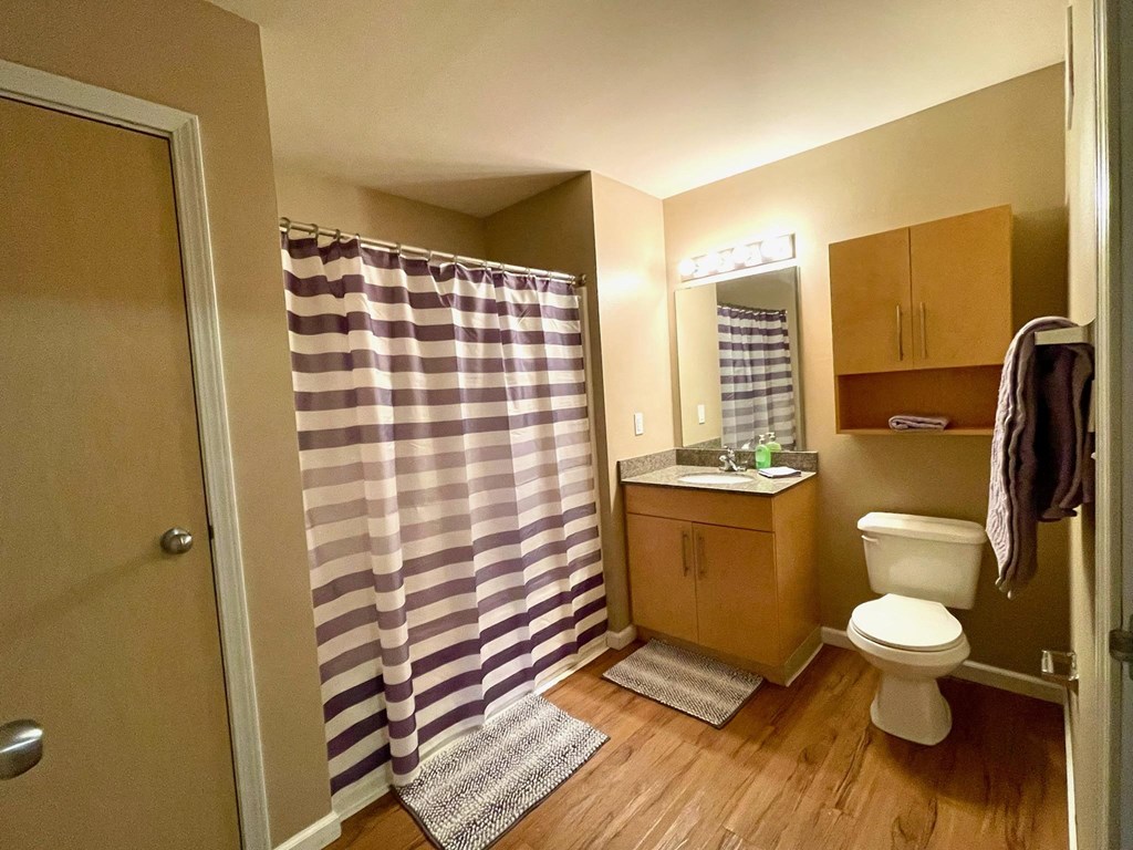 a bathroom with a toilet and a shower