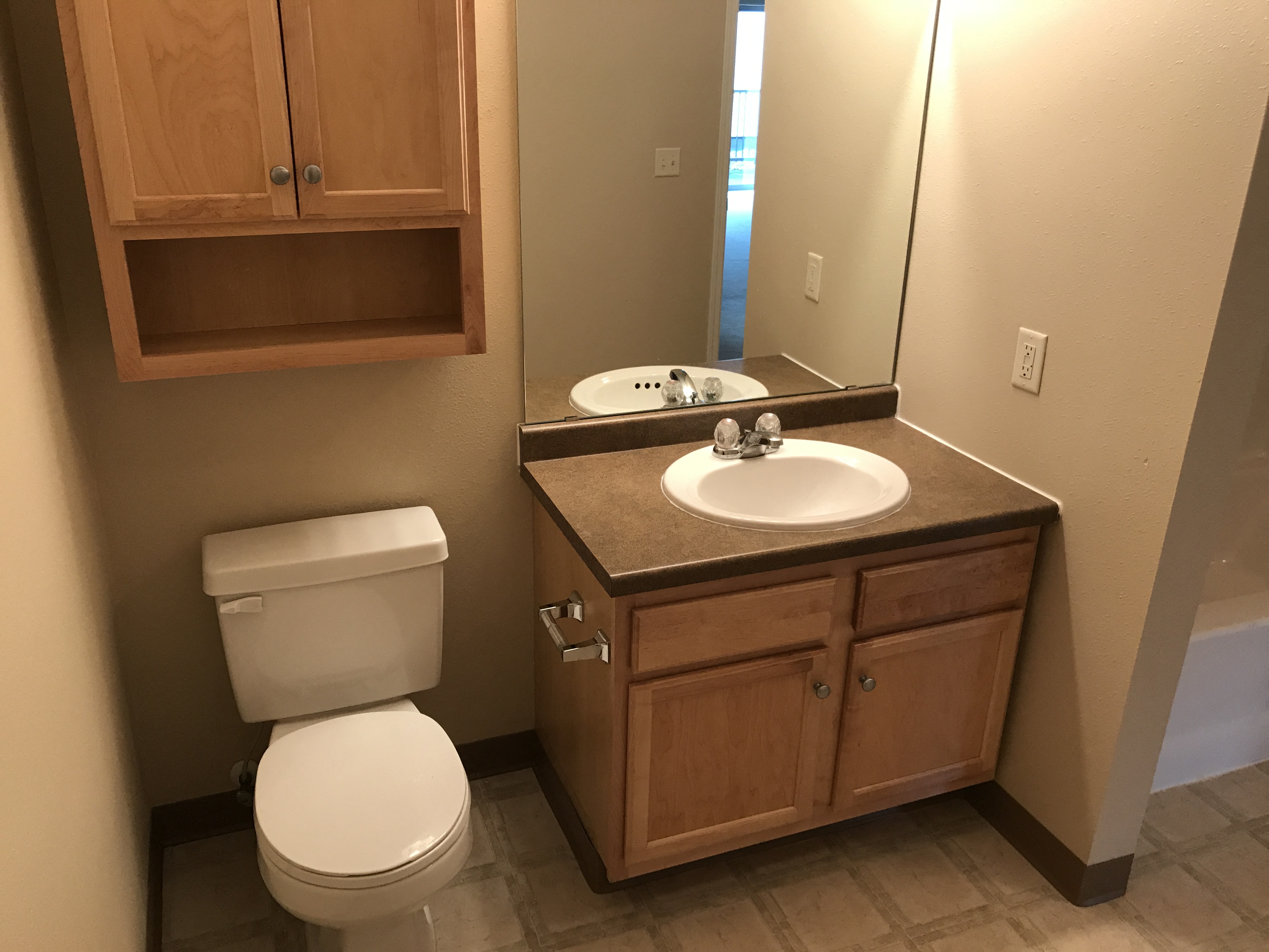 a bathroom with a sink toilet and a mirror
