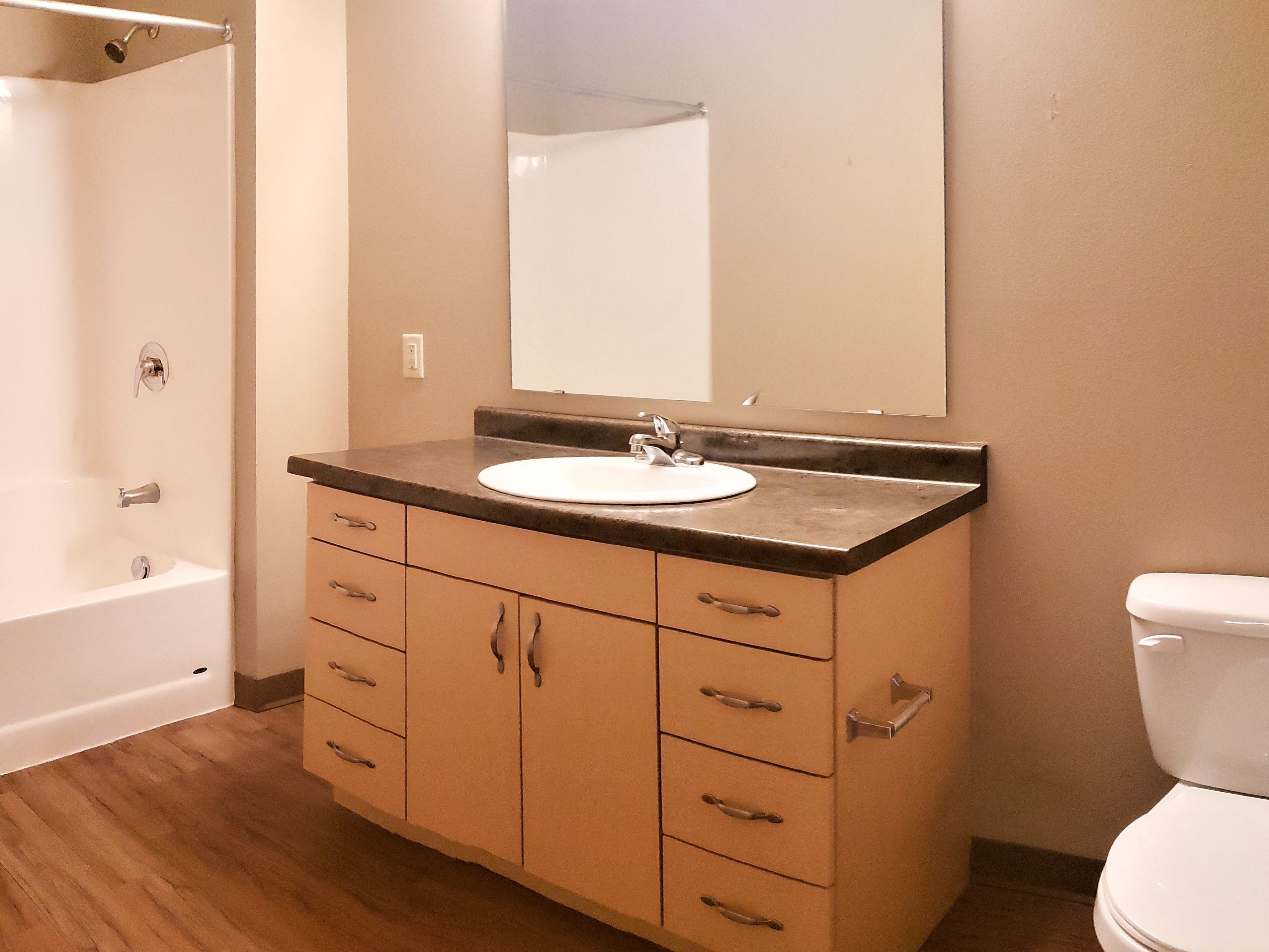 a bathroom with a sink and a toilet and a mirror