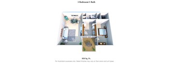 1 Bedroom Floor Plan at Knobs Pointe Apartments, New Albany, IN