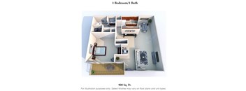 1b1b 900SqFt Floor Plan at Knobs Pointe Apartments, Indiana