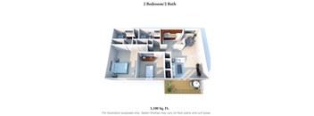 2 Bedroom 2 Bathroom Floor Plan at Knobs Pointe Apartments, New Albany, IN, 47150