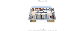 3 Bedroom Floor Plan at Knobs Pointe Apartments, New Albany, 47150
