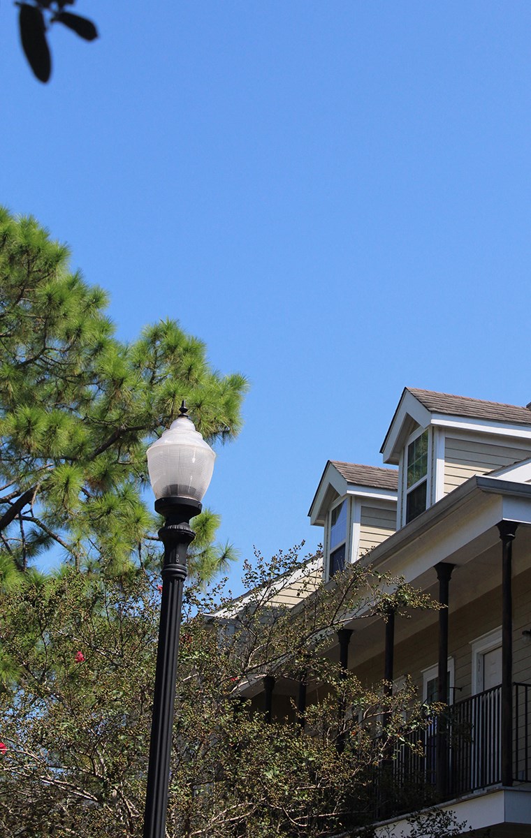 a street light in front of a house