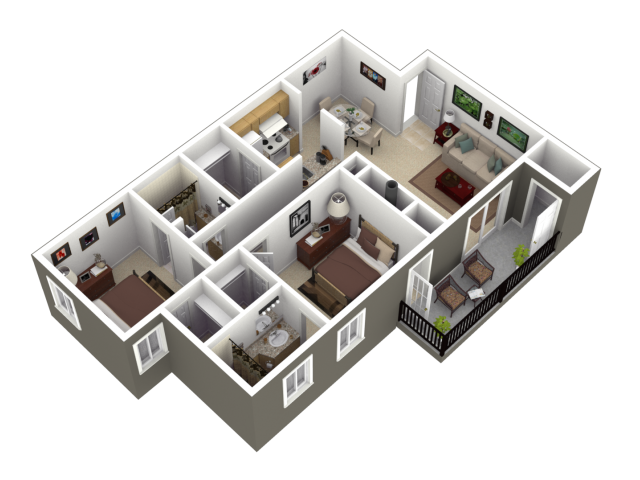 The Birch Floor Plan at Woodview Apartments in Kansas City