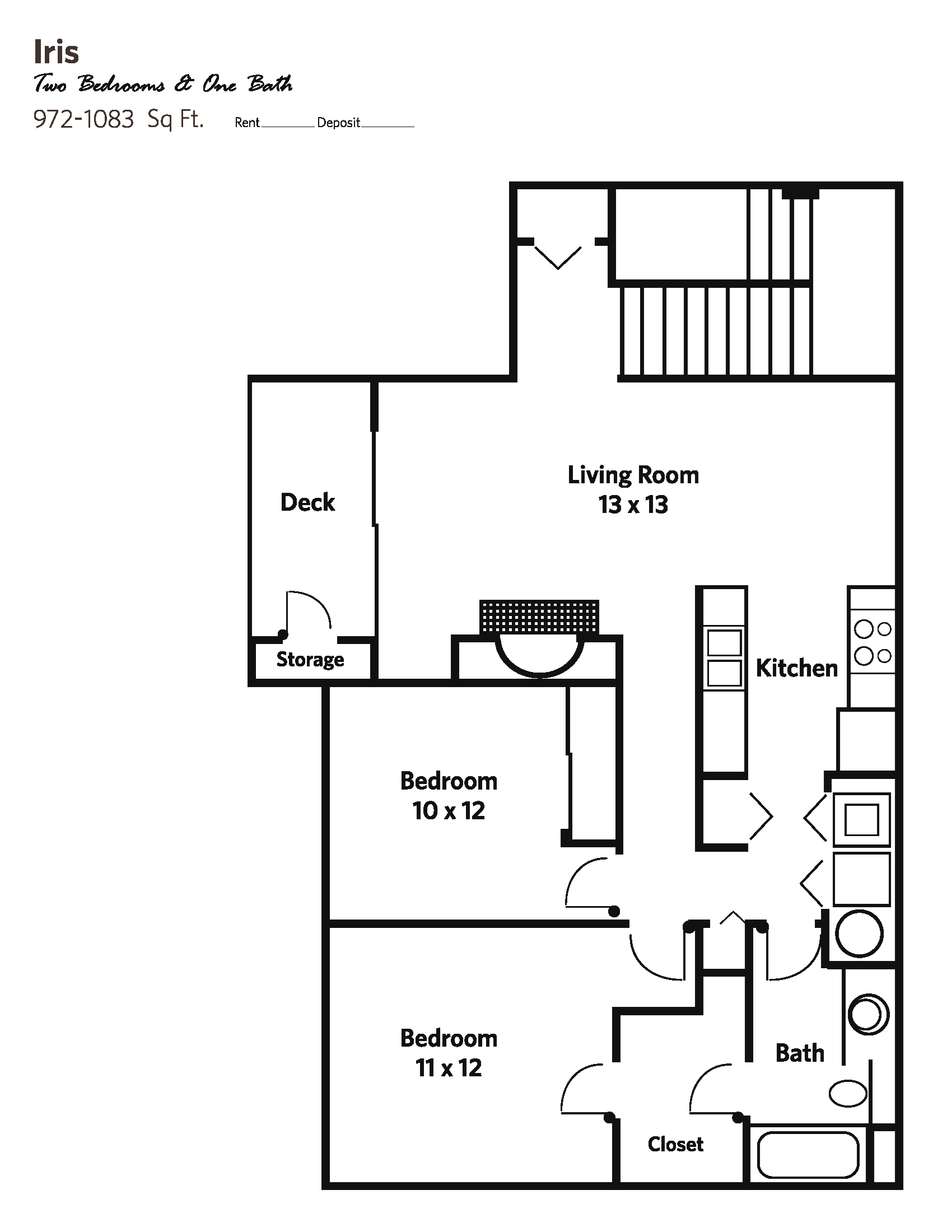 IRIS Small (2 bed + 1 bath) - Apartments Floor Plan 4