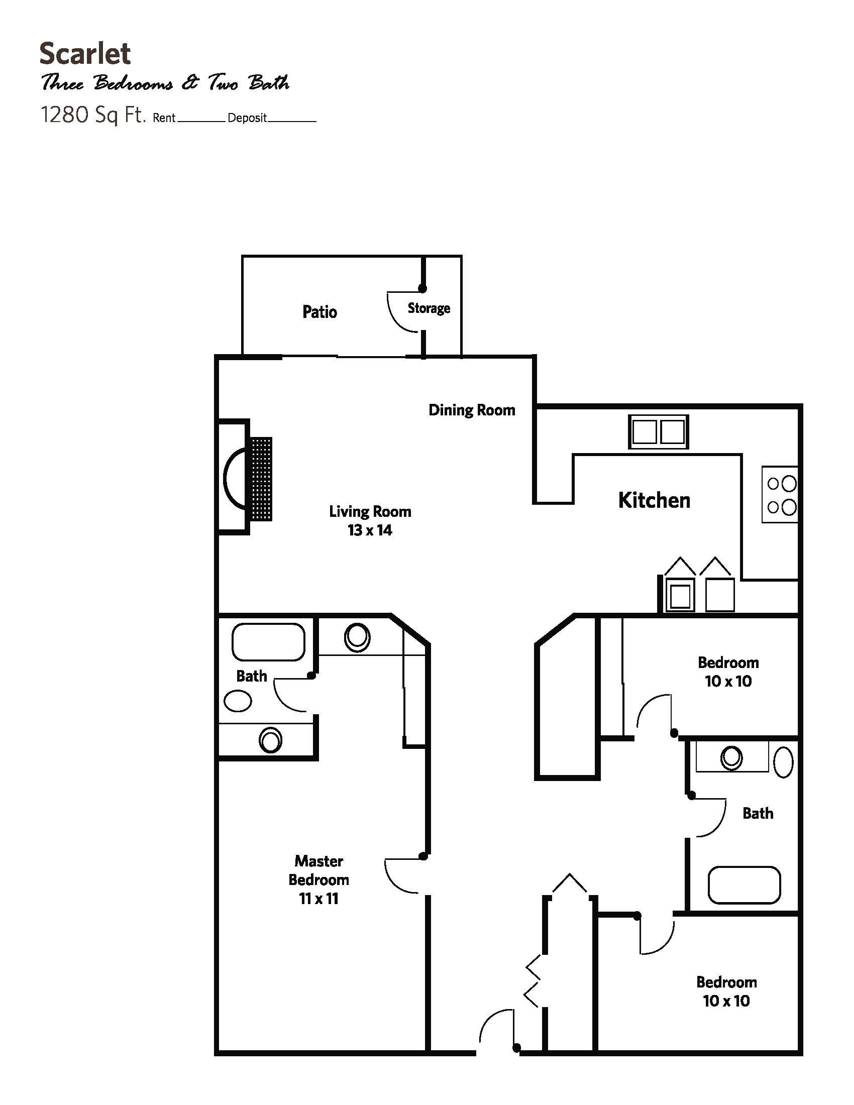 SCARLET (3 bed + 2 bath) - Townhomes Floor Plan 6