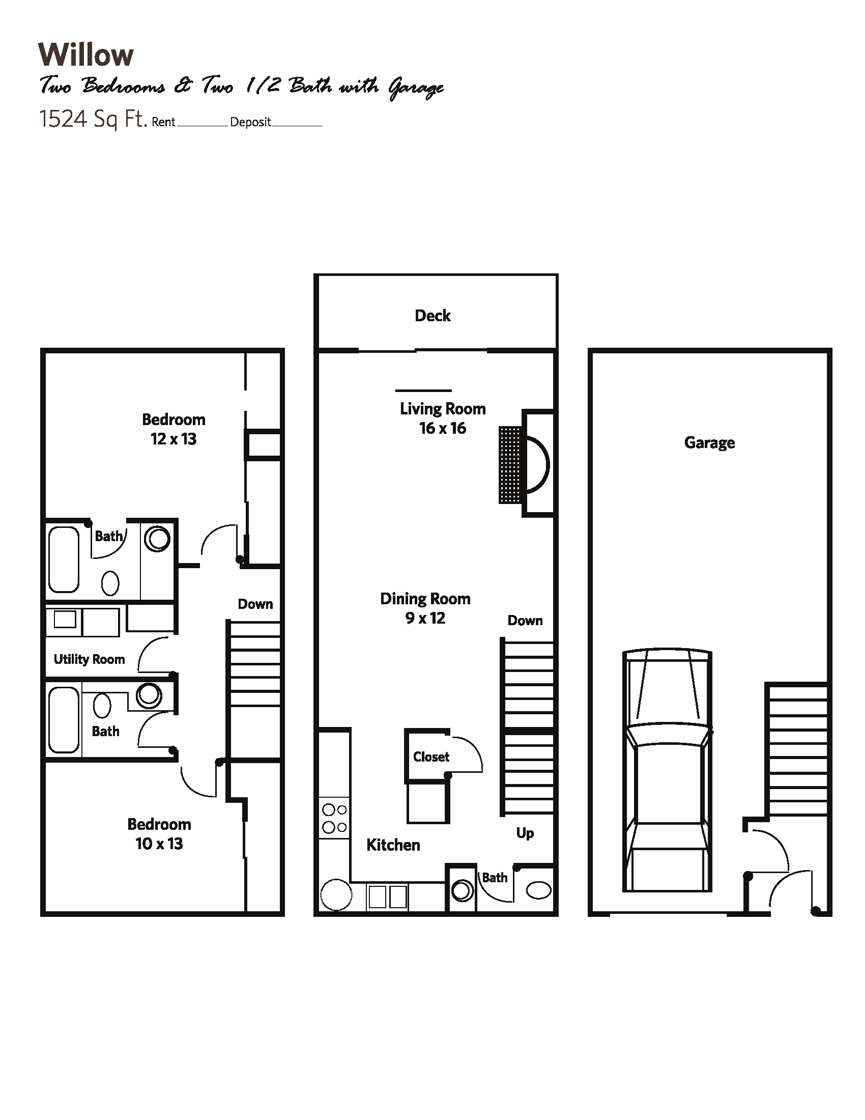 WILLOW (2 bed + 2.5 bath w/garage) - Townhomes Floor Plan 8