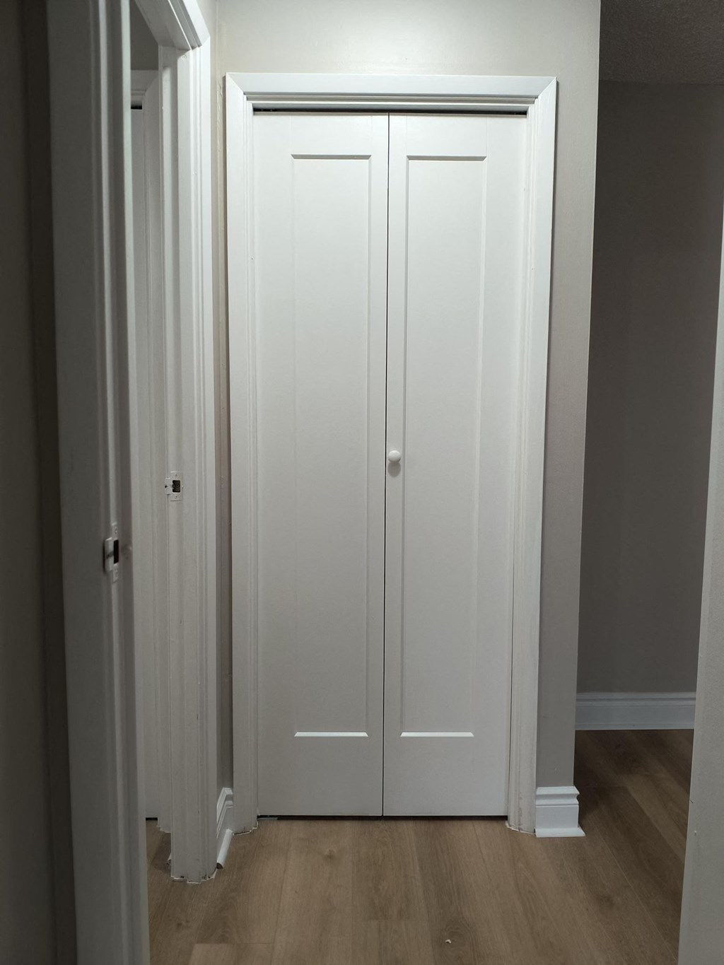 A white double door with a white frame and a white base.