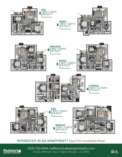 a floor plan of an apartment building with different floor plans of different rooms