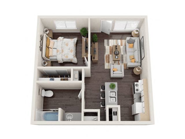 1Bed 1Bath Floor Plan at Brush Meadows I & II Apartments, Billings, MT